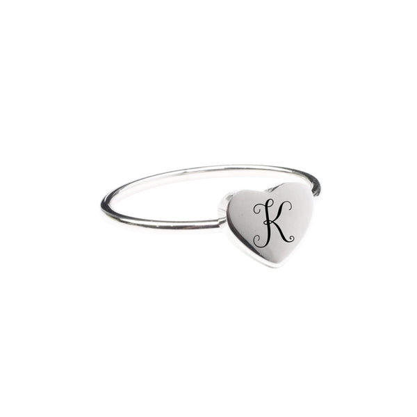 K Comfort Fit Initial Heart Ring